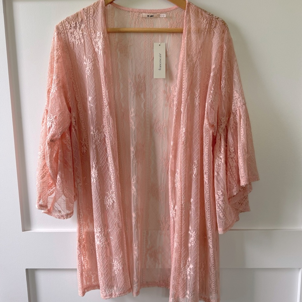 NWT Francesca’s pink lace boho kimono